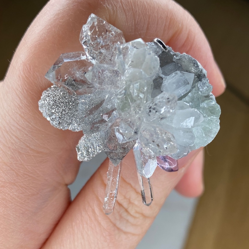 Clear Crystal Cluster Ring With Subtle Green And … - image 2